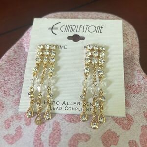 NEW Crystal Goldtone Dangle Charlestone Earrings
